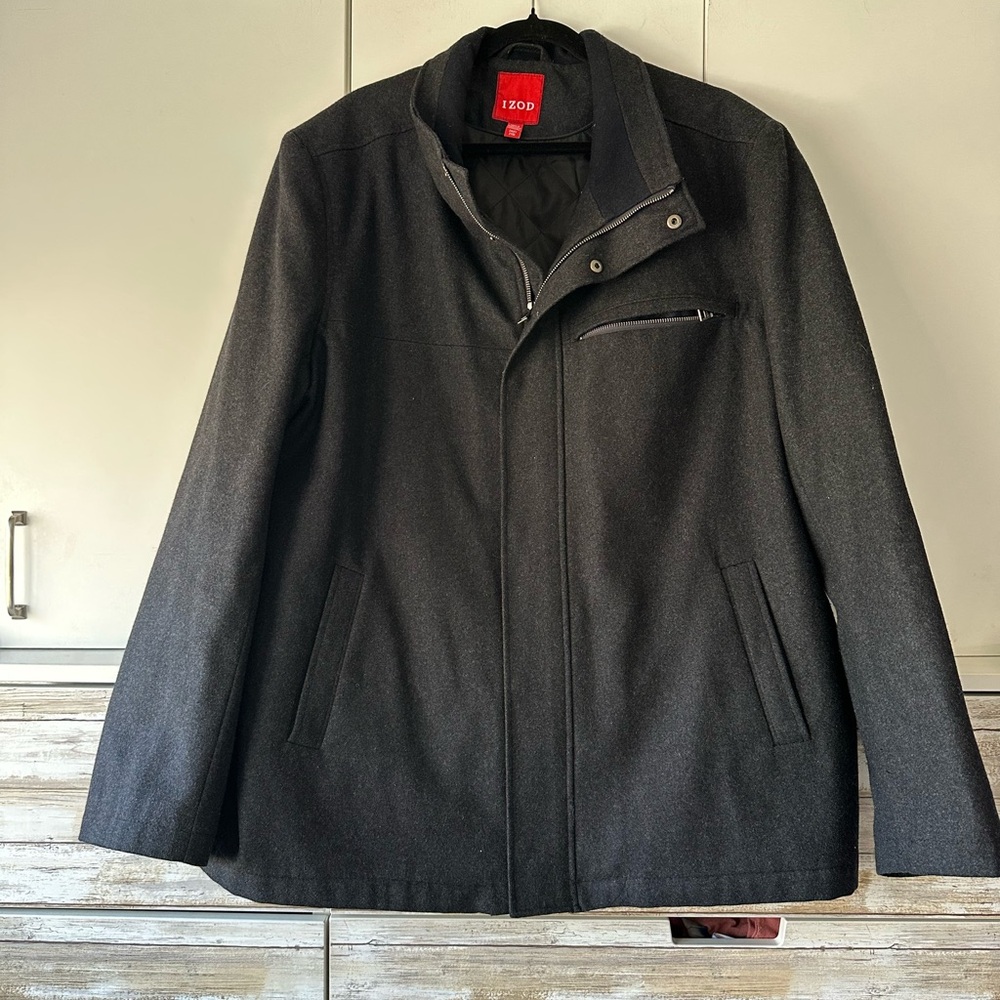 IZOD Men’s Wool Blend Jacket Coat 2XLT Tall Quilted Lined Charcoal Gray